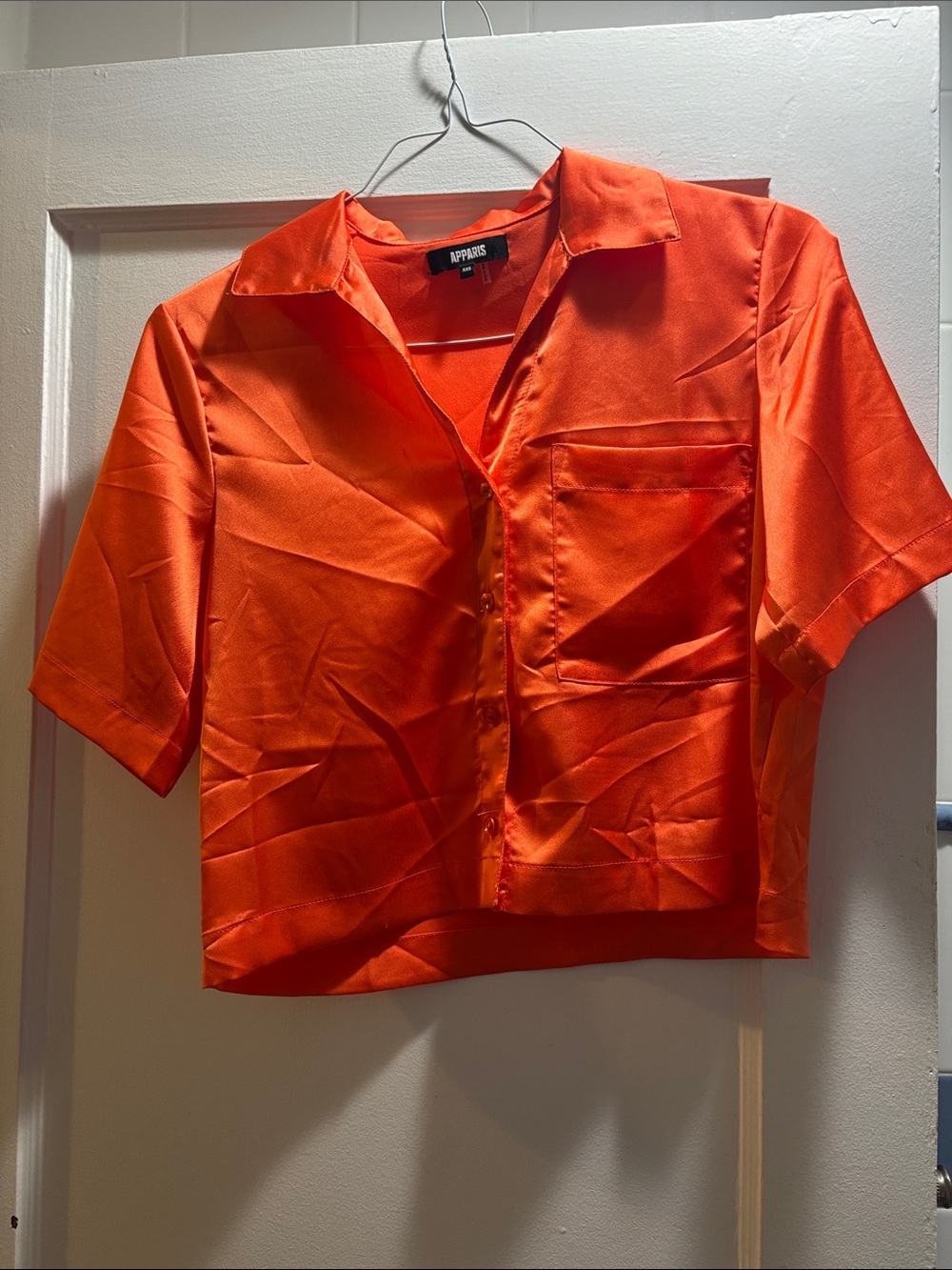 Apparis Bright Orange Satin Short-Sleeve Button-Down